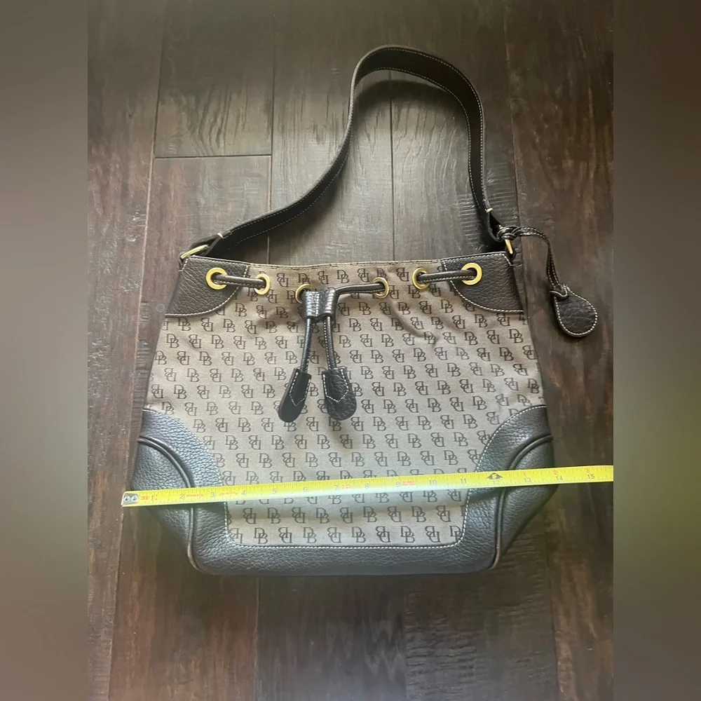 Vintage Dooney & Bourke Monogram Drawstring Bucket Bag Brown